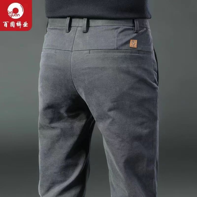 BAIYUAN TROUSERS 百圆裤业 高档秋冬加绒加厚休闲裤男修身男士弹力长裤商务直