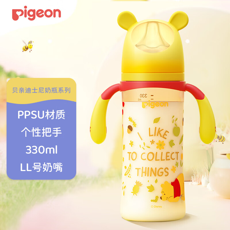 PLUS会员：Pigeon 贝亲 迪士尼自然实感第3代 宝宝宽口径PPSU奶瓶 330ml L 108.03元