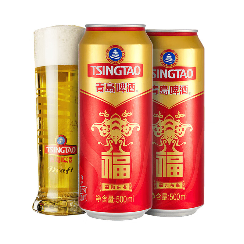 TSINGTAO 青岛啤酒 福如东海 啤酒 500ml*24听*2箱 送苏打水18瓶 90.44元（需买3件