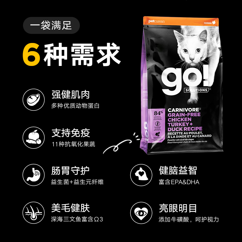 petcurean go！ 猫粮7.26kg无谷九种肉全猫粮美版16磅 255.55元