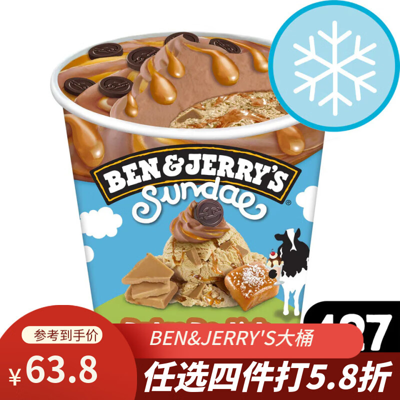 BEN & JERRY'S咸焦糖巧克力冰淇淋465ml 本杰瑞 冰淇淋 雪糕 69.3元（需买2件，共1