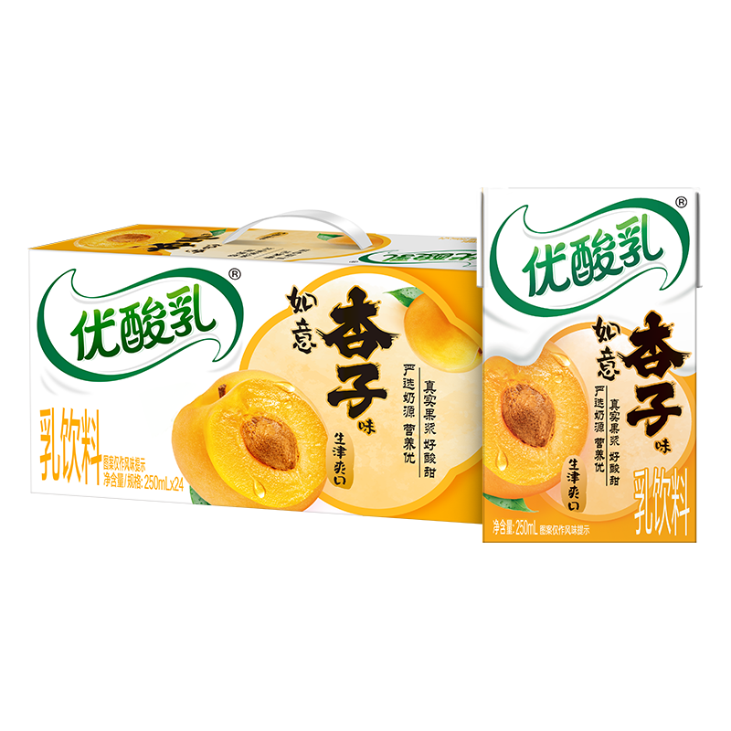 PLUS会员：yili 伊利 优酸乳如意杏子味250ml*24盒*4件 95.48元（合23.87元/件）