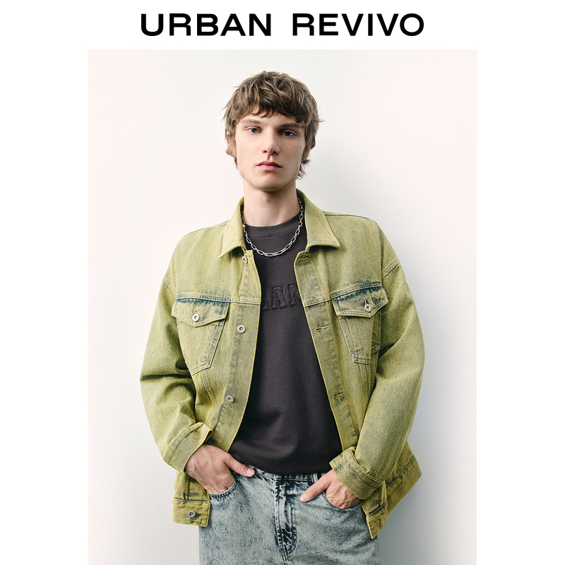 URBAN REVIVO UR2024秋季新款男装潮流废土风做旧感洗水黄泥牛仔外套UMV840079 299