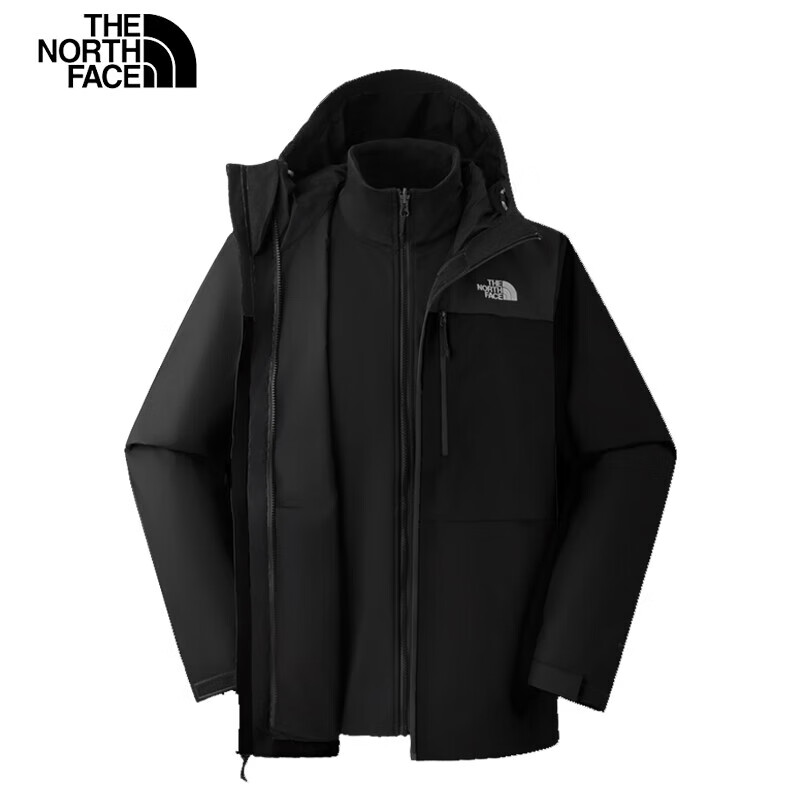 PLUS会员：The North Face 北面 冲锋衣男户外保暖软壳内胆三合一冲锋外套8DMK 黑