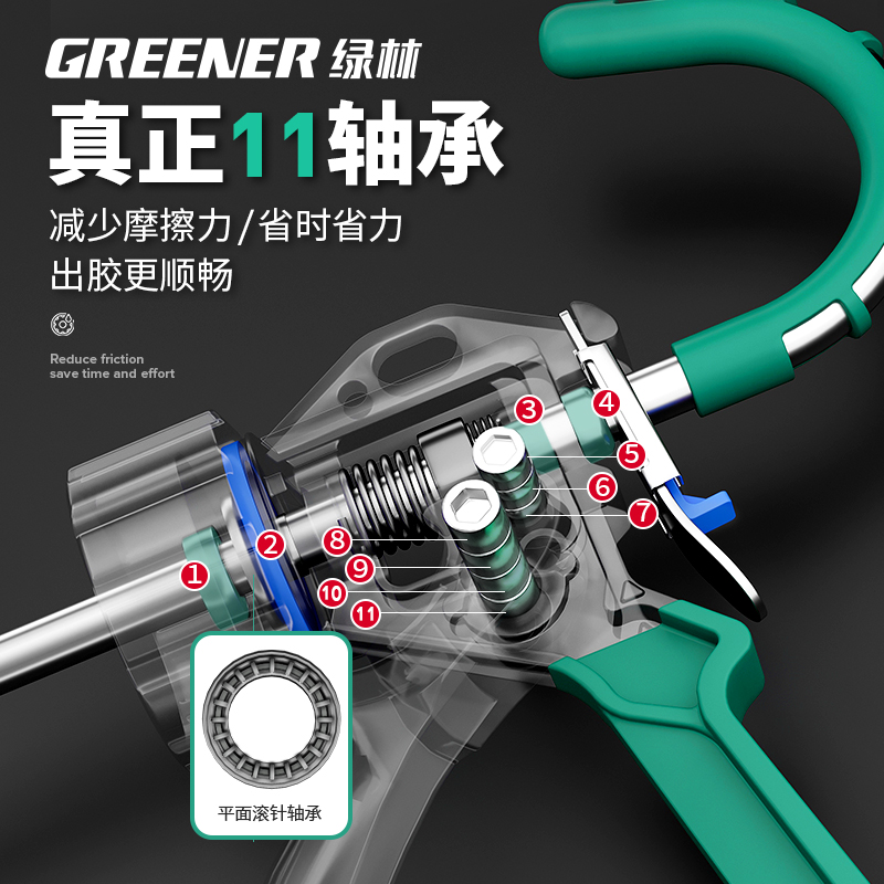 GREENER 绿林 玻璃胶枪自动断胶省力结构胶打胶轴承密封装修美容胶软胶 40.3