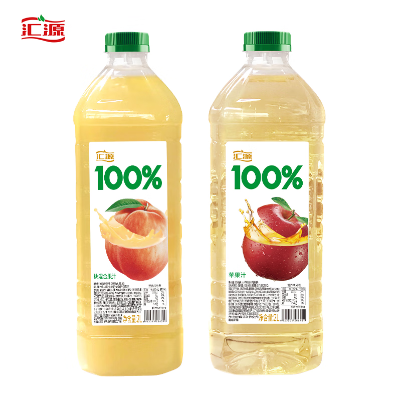 汇源 年货畅享 100%果汁 苹果汁+桃汁 2L*2桶 24.5元（需用券）