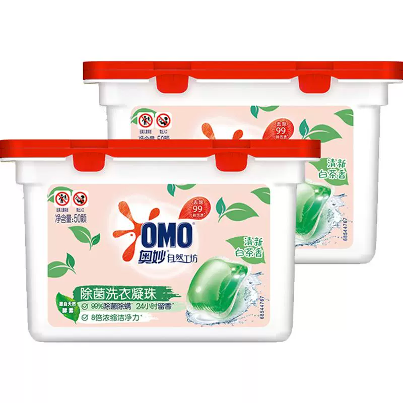 OMO 奥妙 自然工坊白茶除菌洗衣凝珠400G*2（100颗） ￥28.3