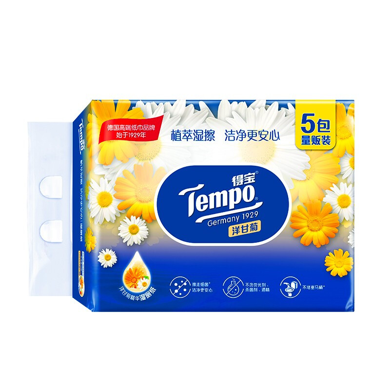 Tempo 得宝 洋甘菊湿厕纸 40片*5包 38.9元（需买4件，共155.6元，双重优惠）