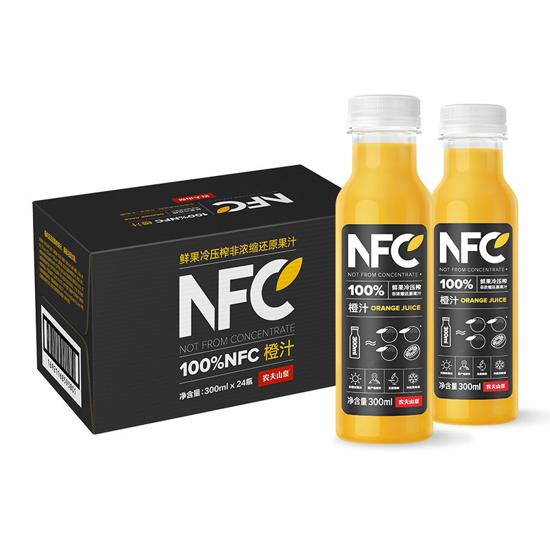 PLUS会员：农夫山泉 NFC 橙汁果汁饮料 300ml*24瓶 整箱装 117.66元包邮（需用券