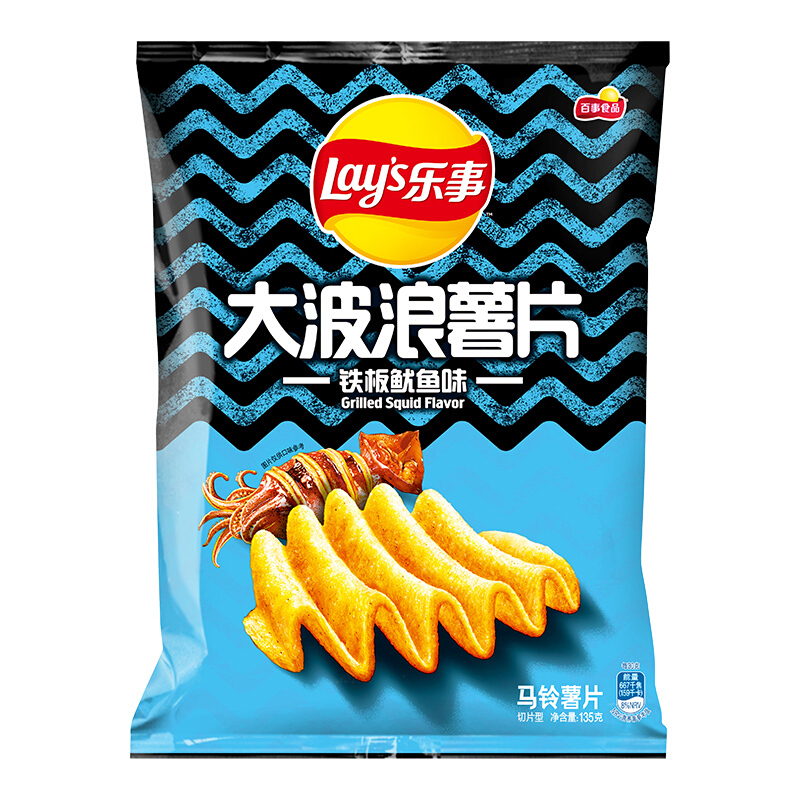 Lay's 乐事 大波浪 马铃薯片 铁板鱿鱼味 135g 3.55元