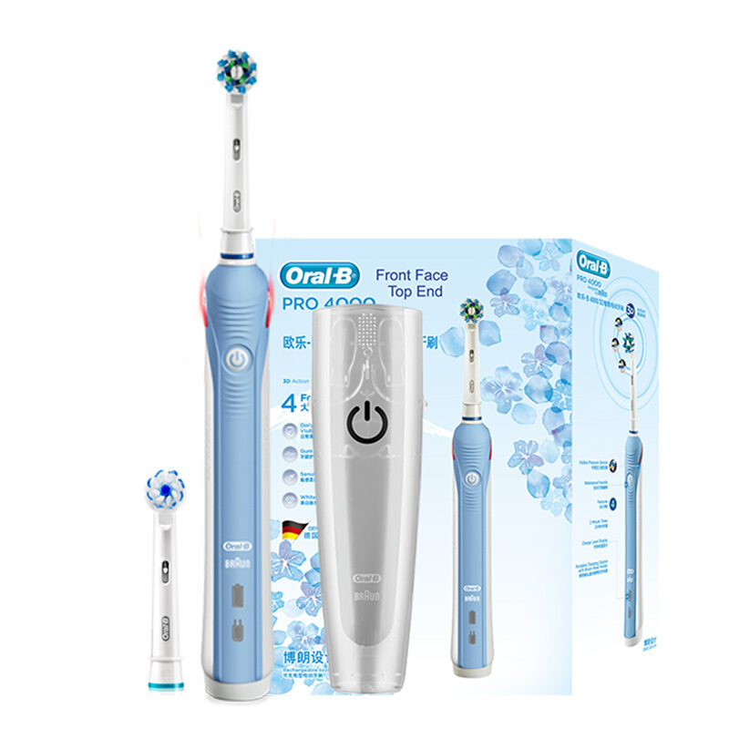 PLUS会员：Oral-B 欧乐B 欧乐-B P4000 电动牙刷 浅蓝色 旅行盒+刷头*2 177.05元包邮