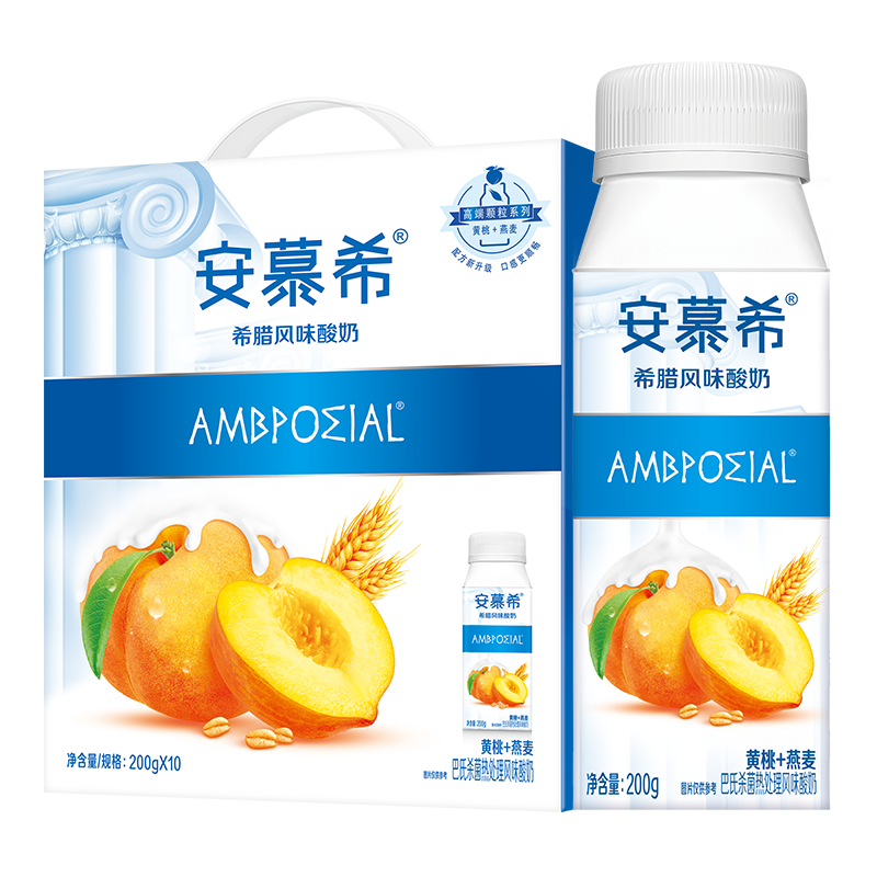 PLUS会员：AMBROSIAL 安慕希 高端颗粒系列 黄桃燕麦希腊风味酸奶 200g*10盒/箱*2