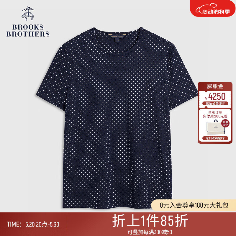 Brooks Brothers BrooksBrothers）女士24春夏圆领波点休闲针织短袖T恤 4004-藏青色 S 5