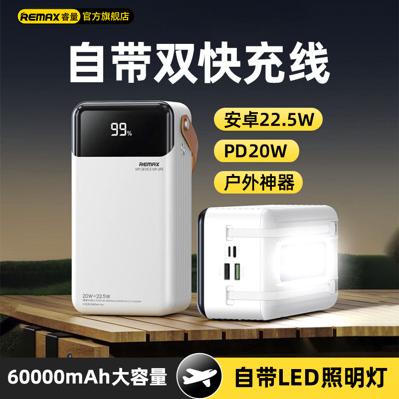 百亿补贴：REMAX 睿量 大额券 60000毫安充电宝 大容量22.5w快充便携PD自带线 166