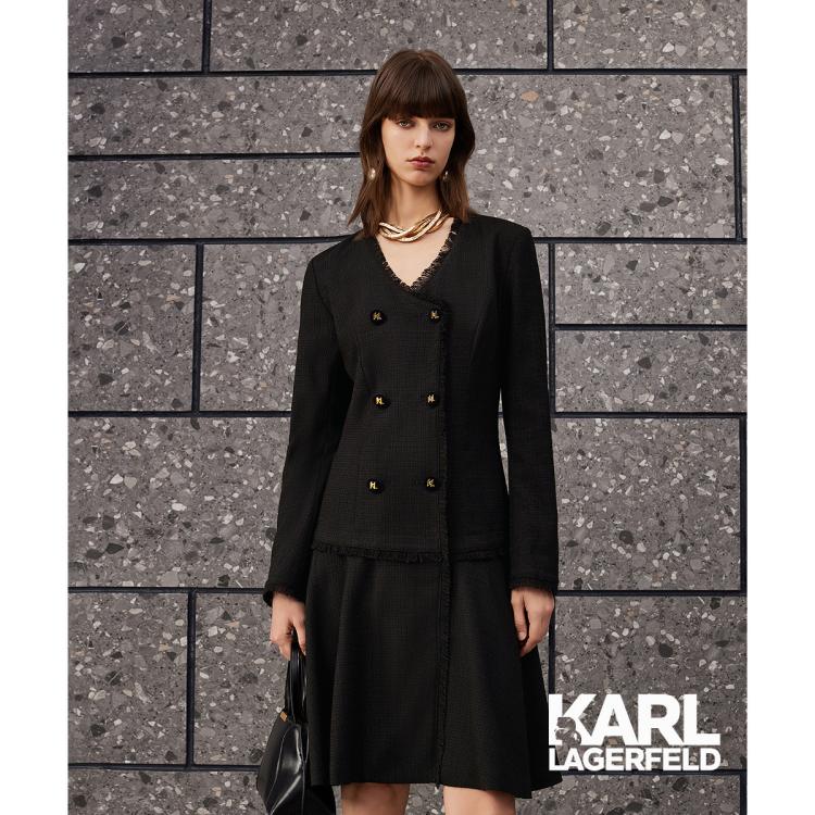 KARL LAGERFELD 女士轻奢粗花呢拉毛拼接连衣裙 2024 517元