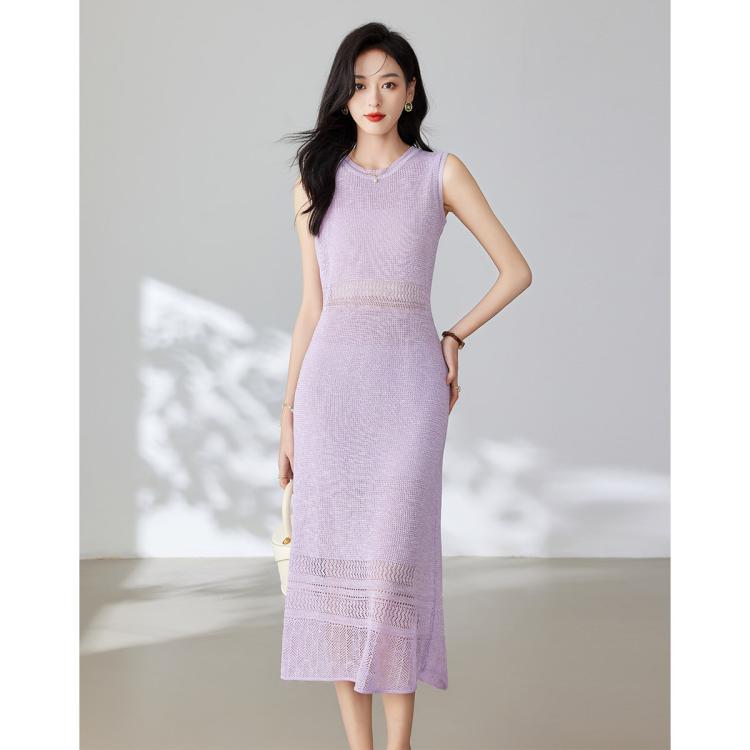 马克华菲 高级感时尚气质镂空无袖连衣裙 86元