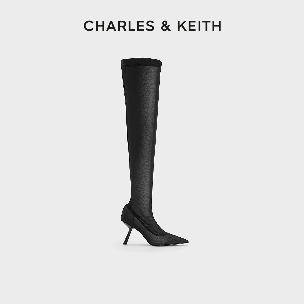 CHARLES & KEITH CHARLES&KEITH秋冬女鞋CK1-90280056时尚网纱高筒尖头过膝袜靴 47