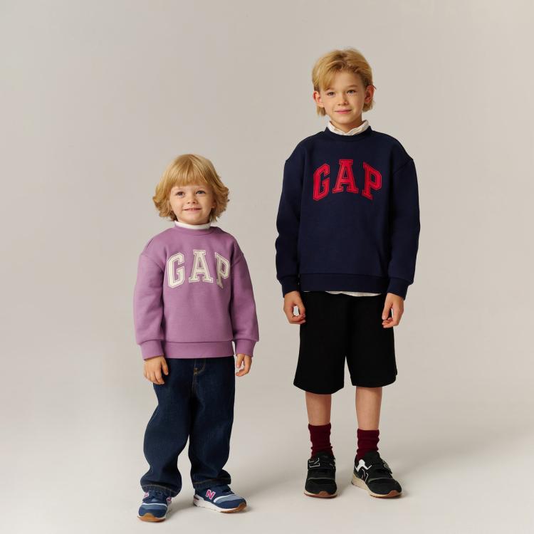 Gap 盖璞 男女童2024秋季字母logo印花套头抓绒卫衣上衣657254 84元