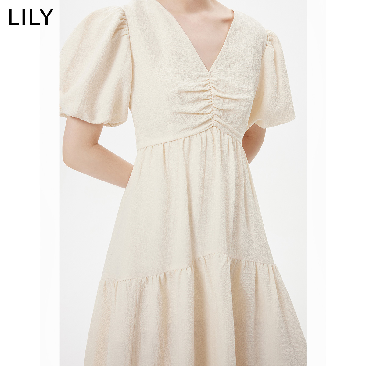 LILY 2023夏新款女装浪漫印花泡泡袖收腰连衣裙女 449.25元（需买3件，共1347.75