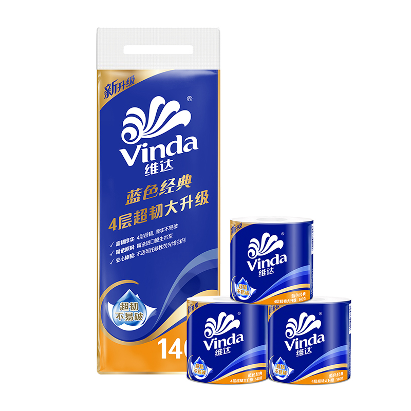 88VIP：Vinda 维达 蓝色经典 卫生纸 4层140克 10卷 19元（需用券）