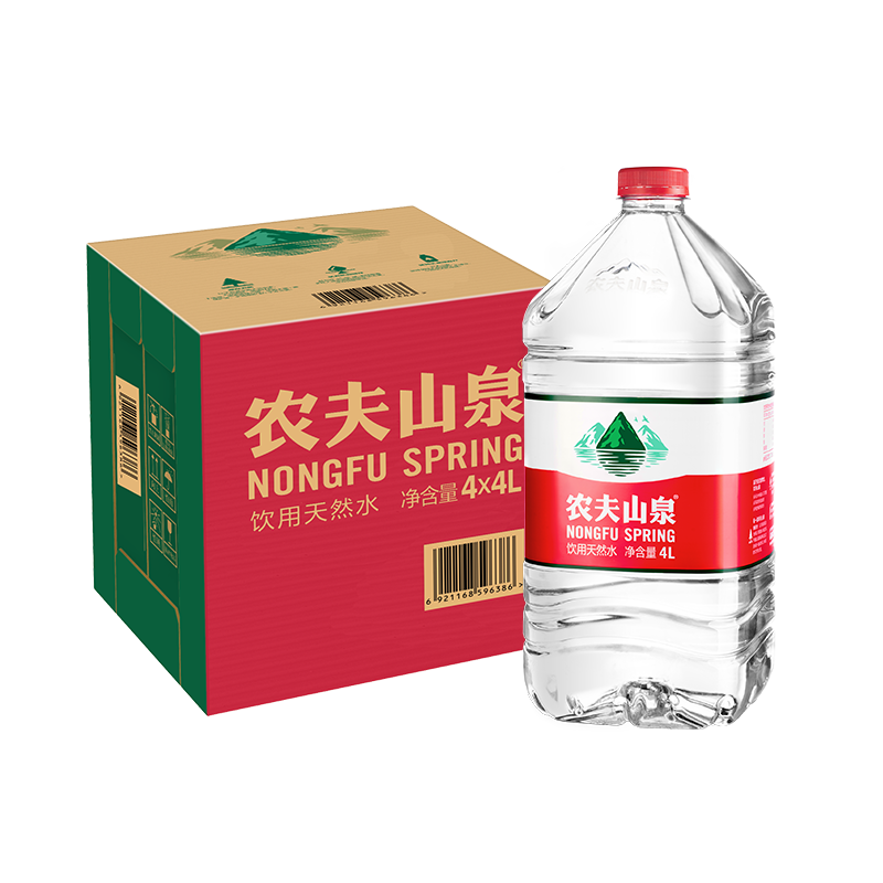 plus会员，概率券，需首购礼金:农夫山泉 饮用天然弱碱性水4L*4桶 整箱装 22.6