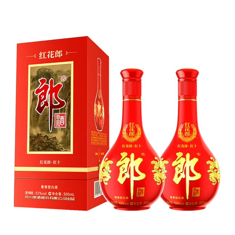 LANGJIU 郎酒 红花郎 红十 第四代 53%vol 酱香型白酒 500ml*2瓶 双支装 556.01元（