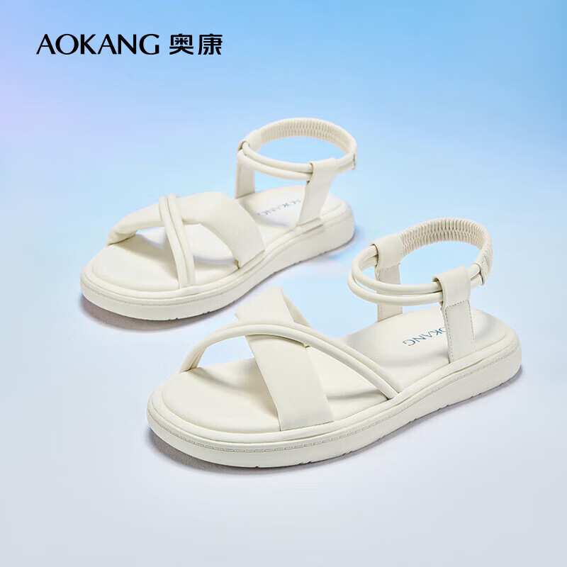 plus:奥康（Aokang）新款一字带凉鞋 优雅气质女鞋+赠品 124.38元