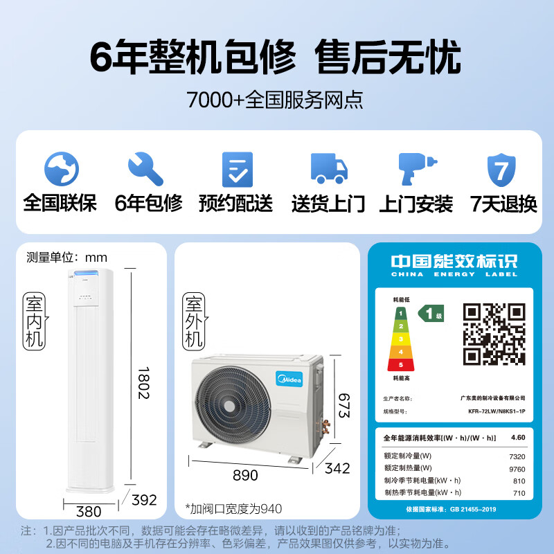 Midea 美的 酷省电 KFR-72LW/N8KS1-1P 立柜式空调 新一级能效 3匹 5698元（需用券）