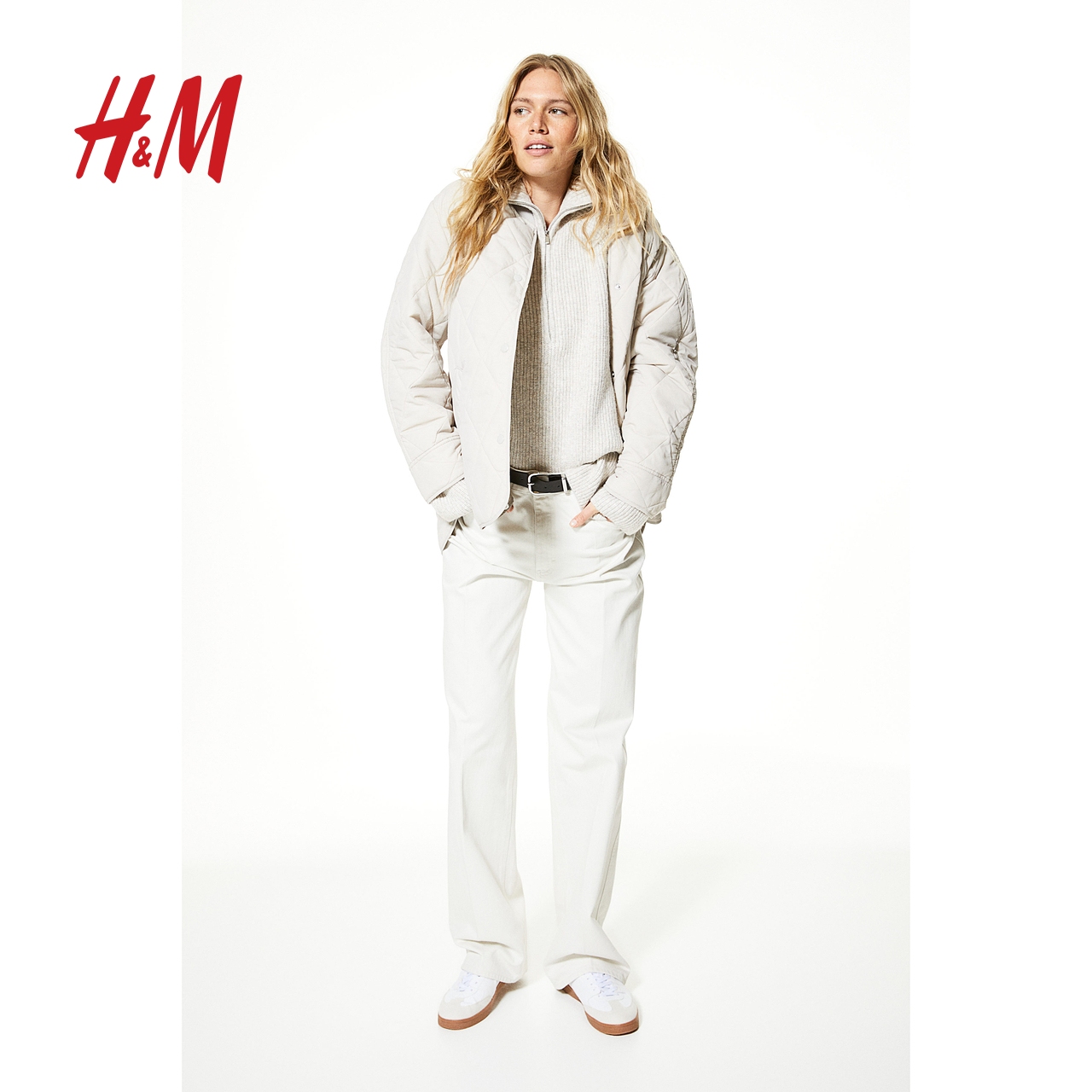 H&M HM女装短外套2023年冬季新款宽松微落肩长袖绗缝夹薄棉服1160727 251.65元