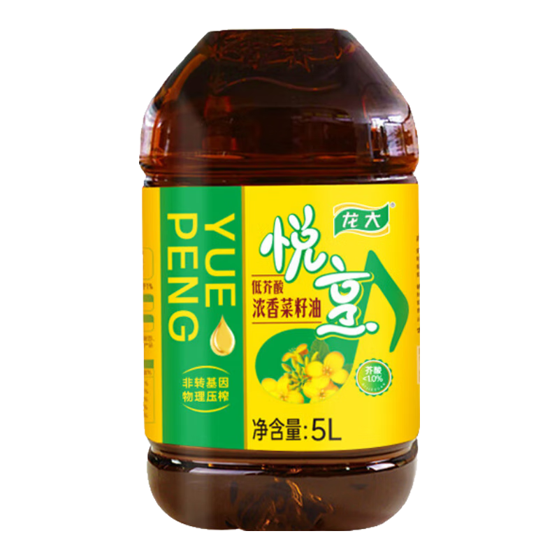 plus会员：龙大 食用油 非转基因 低芥酸 浓香菜籽油5L 44.42元（需领券）