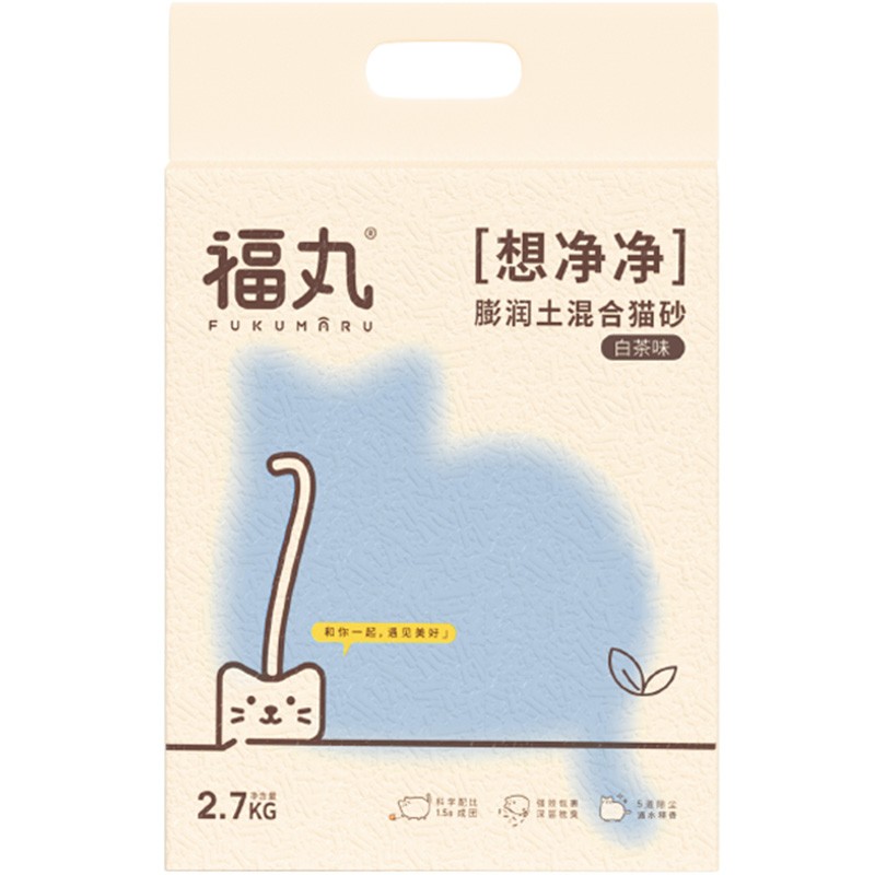 FUKUMARU 福丸 想净净 膨润土混合猫砂 2kg 白茶味 12.9元