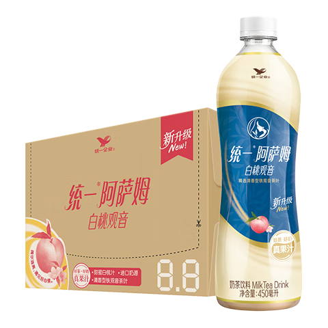 砸金蛋券、plus会员:统一 阿萨姆 白桃观音 水果奶茶 450ml*15瓶 整箱装*2件 70.7