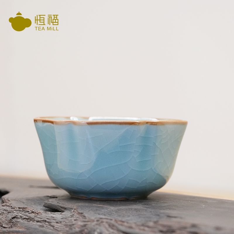 恒福 福哥窑茶杯六方杯景德镇陶瓷杯主人杯礼盒装 天蓝色 154.77元（需买3件