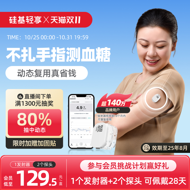 sisensing 硅基动感 轻享动态血糖仪 1盒 (含1个发射器+2个探头) 269.02元（需用