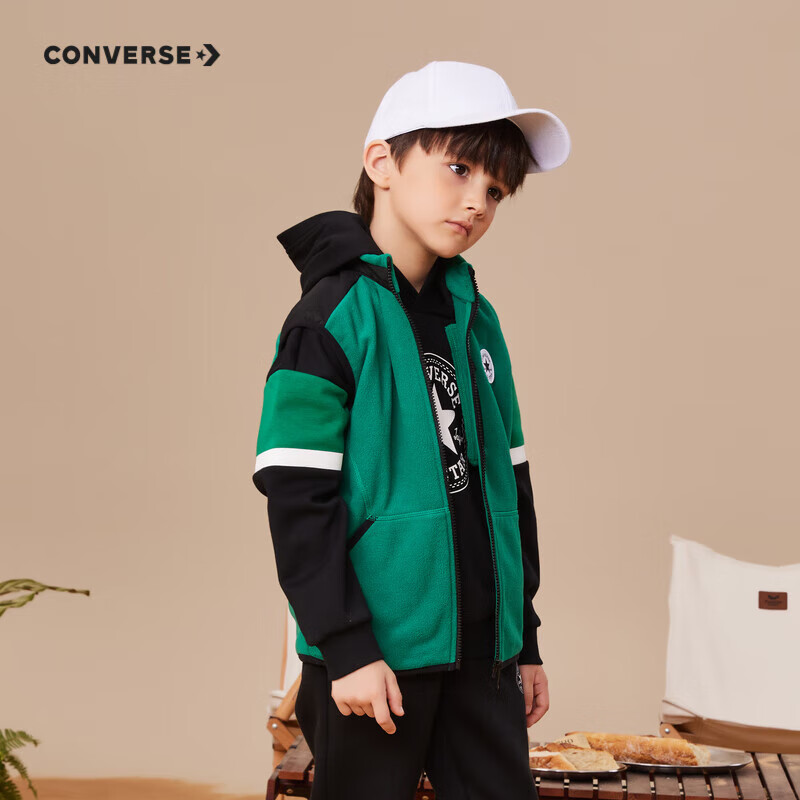 CONVERSE 匡威 儿童装男童加绒马甲冬季纯色保暖开衫运动女大童针织秋装上衣