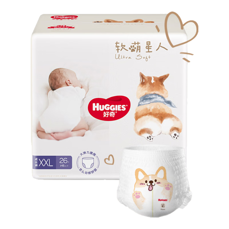 需首购礼金:好奇（Huggies）软萌星人柯基裤成长裤XXL26片(12-17kg)加大号*3件 139