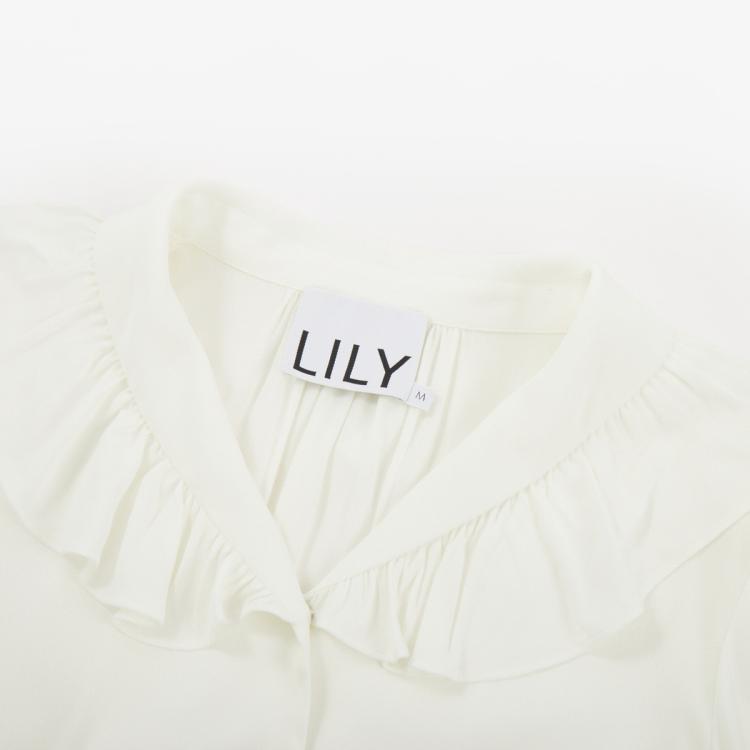 LILY商务时尚 春夏季温柔荷叶花边时尚宽松长袖白衬衫 144元包邮（新客到手