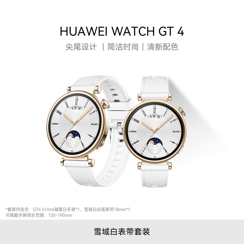 HUAWEI 华为 WATCH GT4华为手表智能手表凝霜白41mm+雪域白尖尾表带18mm 1038元