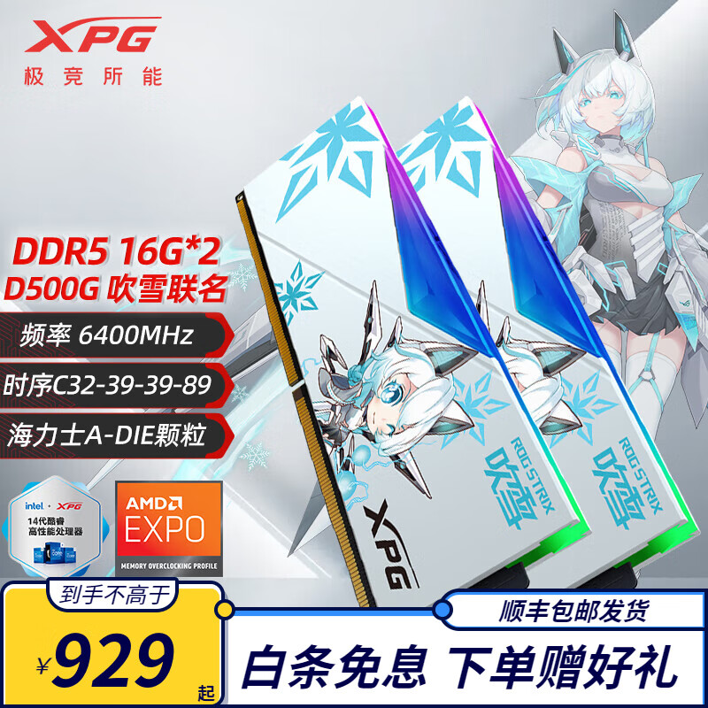 XPG 威刚龙耀D500G DDR5内存条16/32/64G华硕 D500G 吹雪联名 16G 839元（需用券）