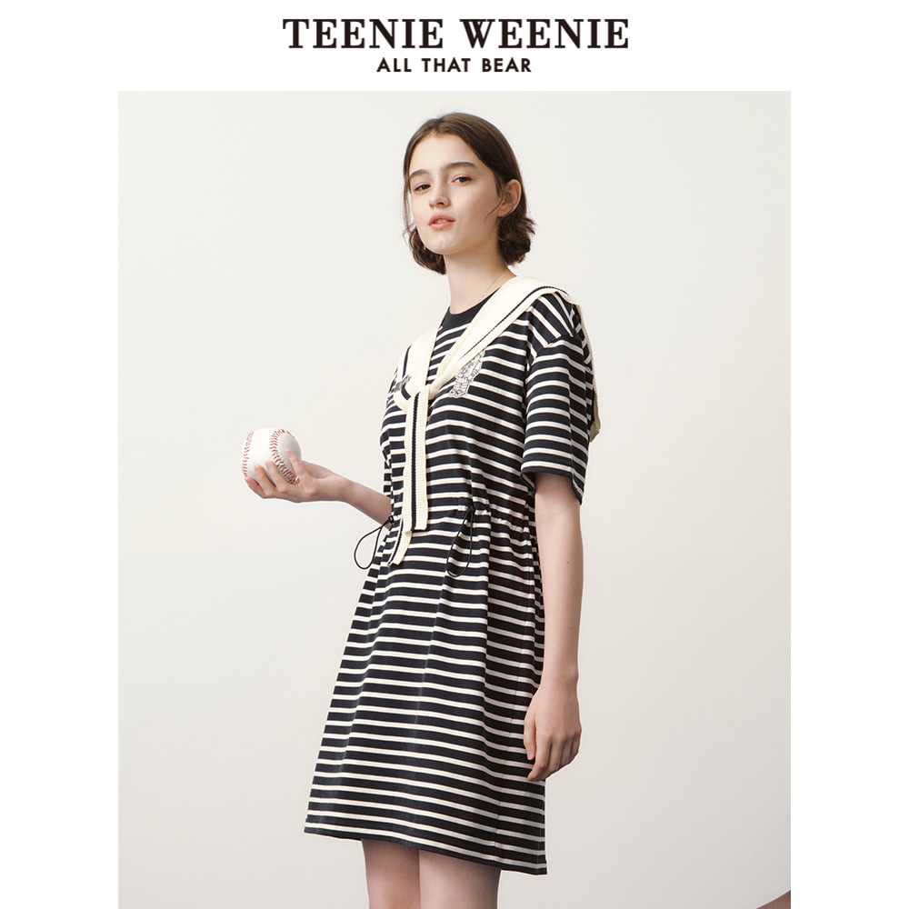 TEENIE WEENIE 海军学院风条纹收腰短袖连衣裙 TTOM23E408N 295.67元包邮（需买3件，