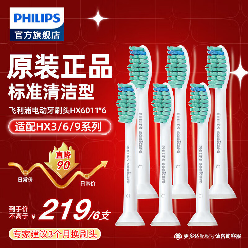 PHILIPS 飞利浦 HX6016/63 电动牙刷刷头 6支装 ￥153.55