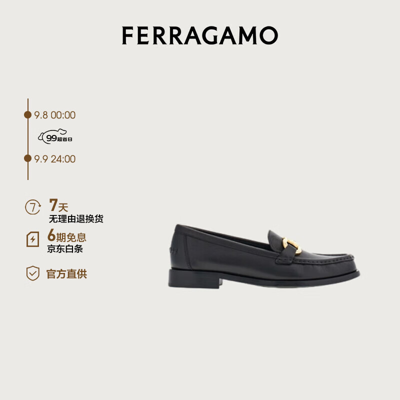 Salvatore Ferragamo 菲拉格慕 Ferragamo）女士黑色Gancini扣饰莫卡辛鞋 0769755_1D _ 60 4