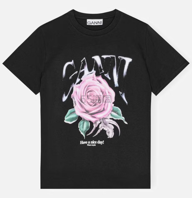 Coggles:Ganni Basic Cotton-Jersey Rose Relaxed 玫瑰花T恤