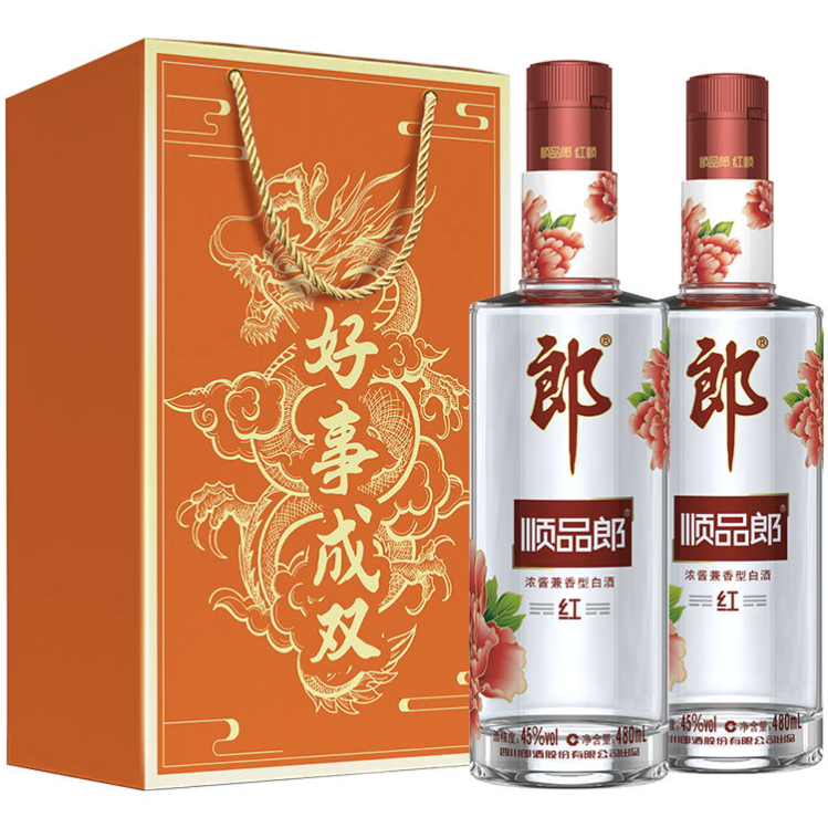 LANGJIU 郎酒 顺品郎红顺 浓酱兼香型白酒 45度480ml*2瓶 两款礼盒随机发货 68.01