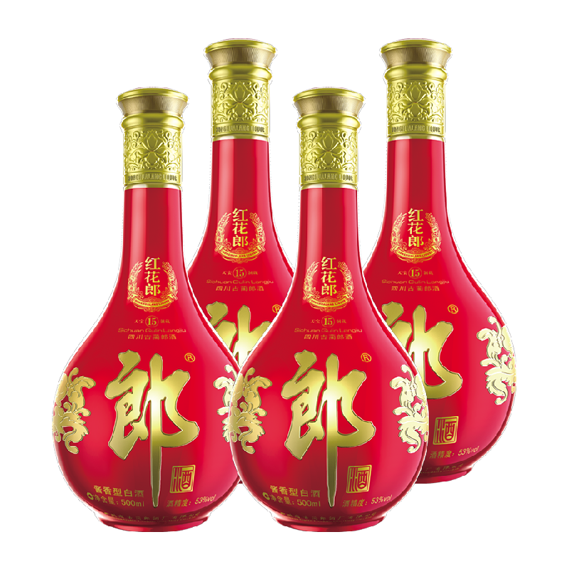 LANGJIU 郎酒 郎 红花郎十五 53%vol 酱香型白酒 500ml*4瓶 1692.62元（需用券）