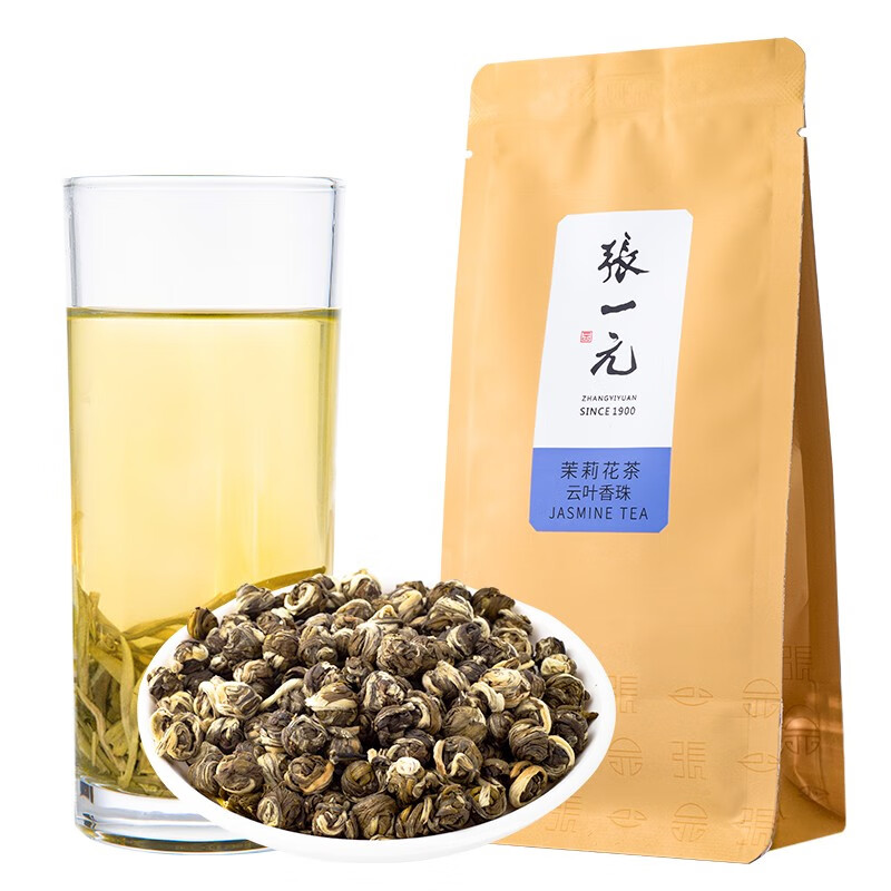 张一元 茶叶茉莉花茶特种云叶香珠造型茶浓香花茶袋装50g赠高碎 45.73元（需