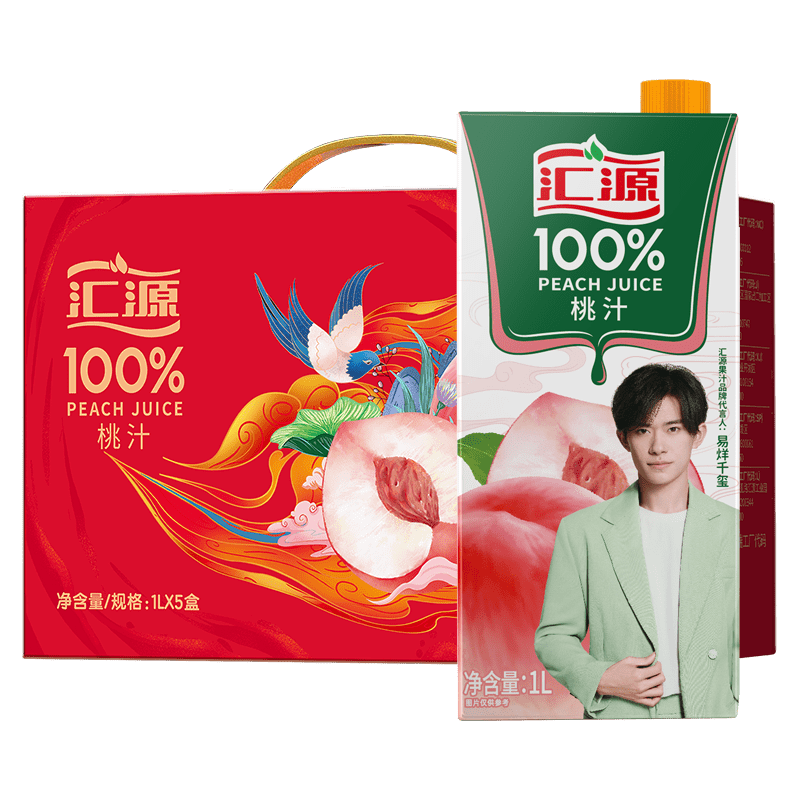 汇源 100%果汁 桃汁 1L*5盒 礼盒装 29.45元（需用券）