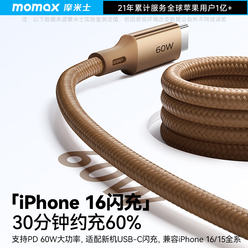 momax 摩米士 磁吸数据线Type-C苹果16/15充电线双头PD60WiPhone16ProMaxiPad 24.9元