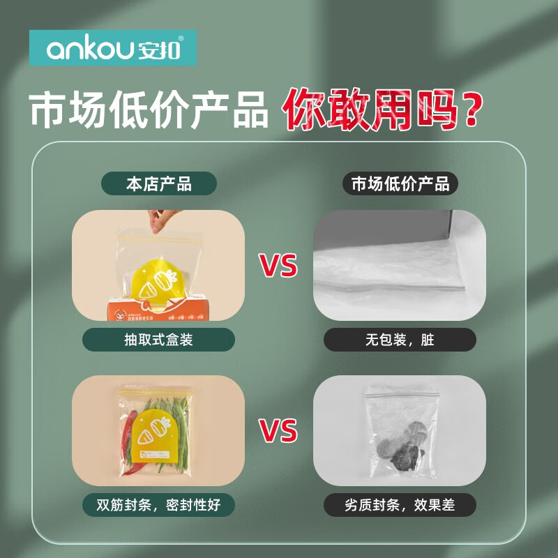 ANKOU 安扣 加厚防水PE食品保鲜袋密封袋密实袋 大号+中号+小号（65只） 19.9元