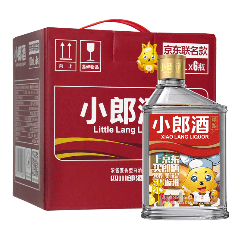 再降价，Plus会员：郎酒 精酿小郎酒 联名款 浓酱兼香型白酒 45度100ml*6瓶 整